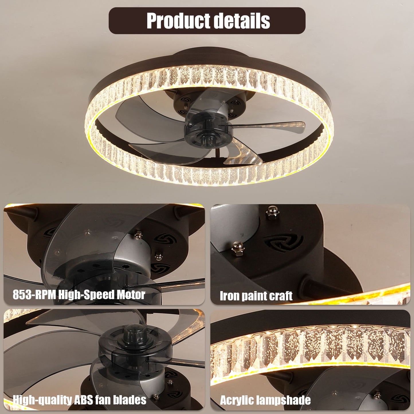 Ceiling Fans with Lights, Minimalist Ring Led Chandelier Fan with Remote Control Modern Ceiling Lamp for Bedroom Nursery Living Room