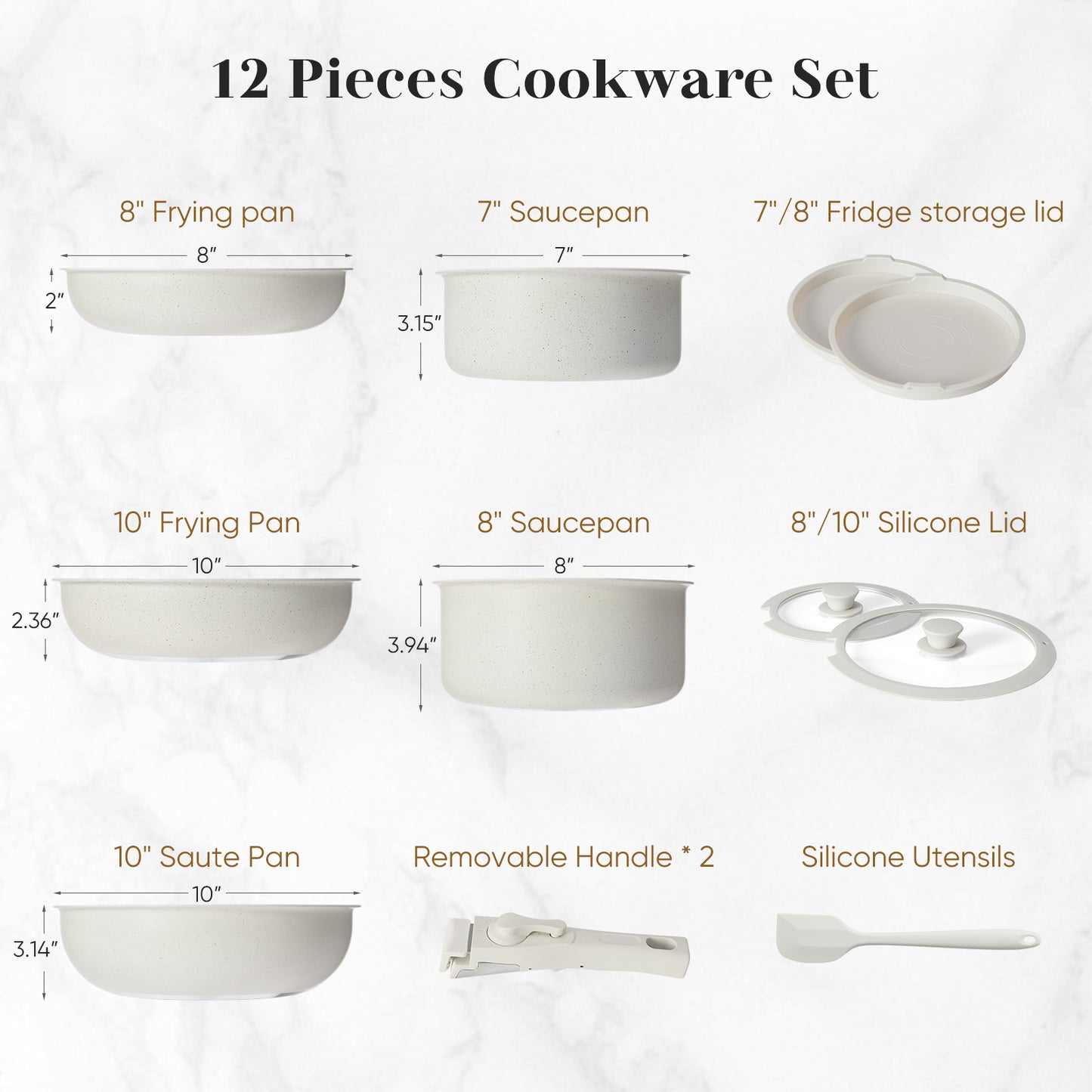 12 Pcs Pots and Pans Set Nonstick - Kitchen Cookware Set with Detachable Handle, Induction Cookware, Dishwasher Oven Safe, Beige