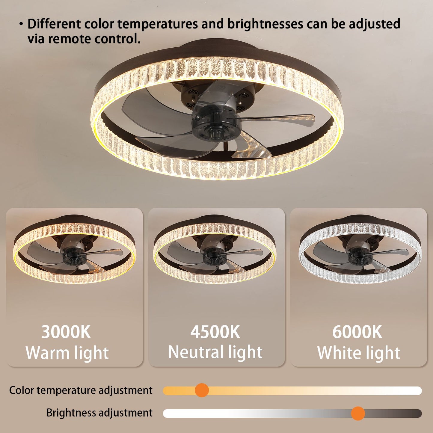 Ceiling Fans with Lights, Minimalist Ring Led Chandelier Fan with Remote Control Modern Ceiling Lamp for Bedroom Nursery Living Room