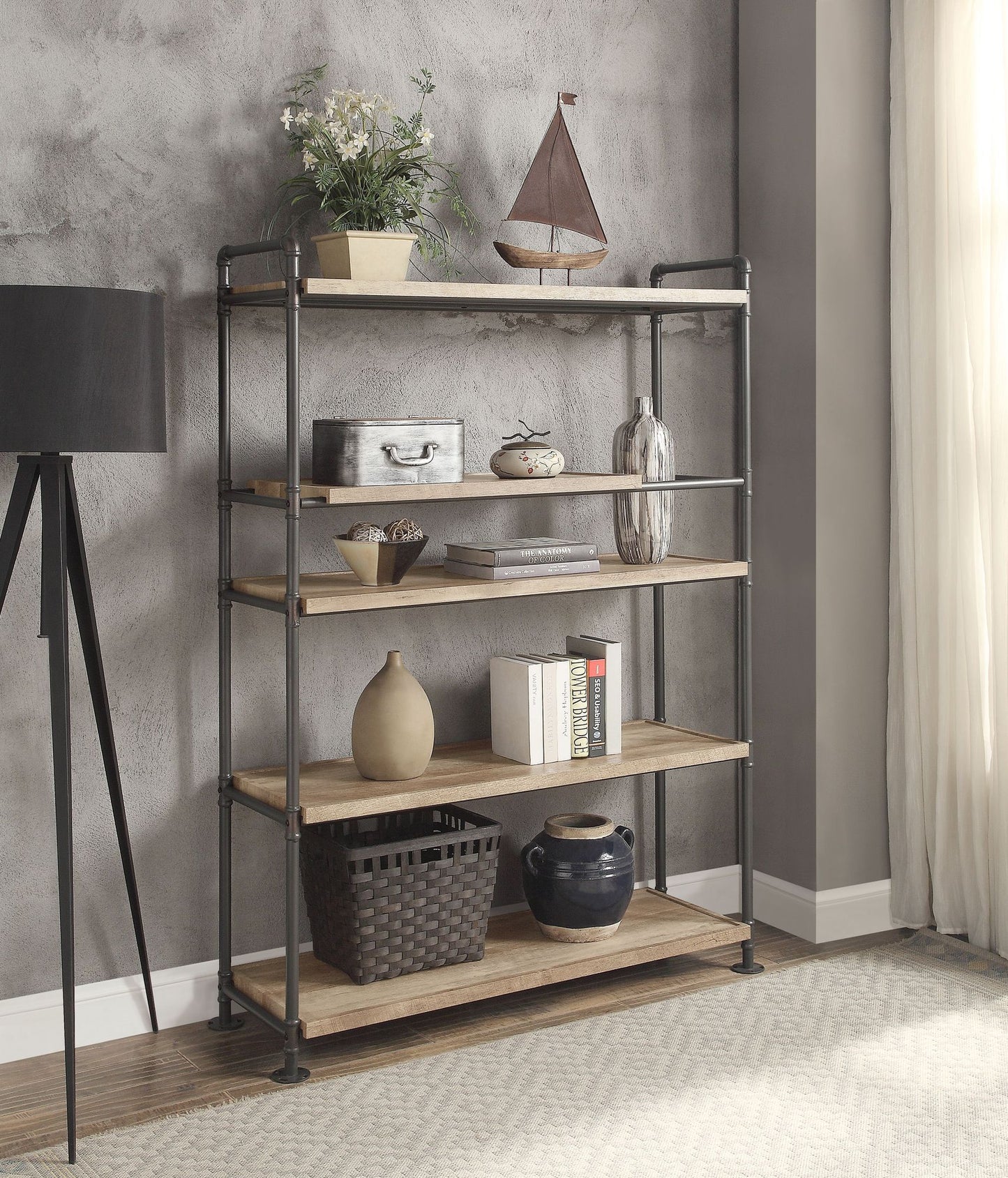 Brantley Oak & Sandy Black Finish Bookshelf